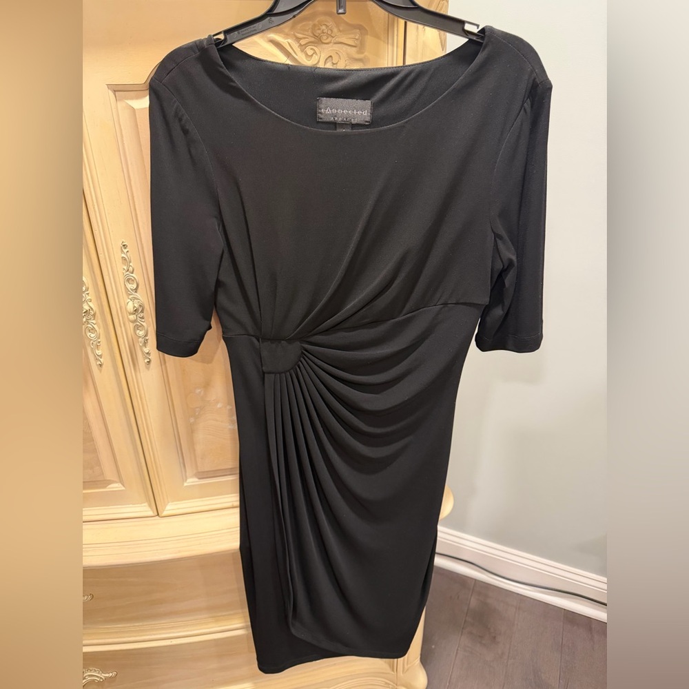 Black Midi Dress with Twist Front Detail